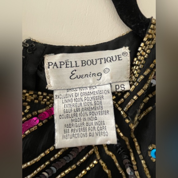Papell Boutique 90/80s Silk Beaded Sequin Glam VTG Timeless Chic Blouse Women PS - Picture 3 of 5